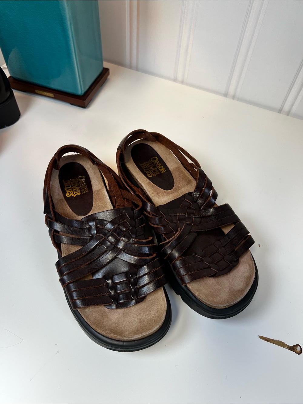Vintage 1990s Canyon River Blues Brown Woven Leather Comfort Woman’s 6.5 Sandles